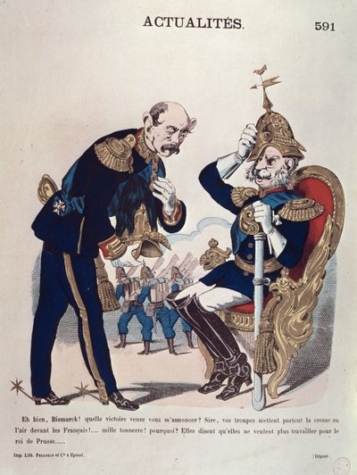 「ああ、ビスマルク！ ...について、プロイセンのカイザーヴィルヘルム（1797-1888）とオットーフォンビスマルク（1815-98）のプロイセン首相、1870年頃（カラーリソ）の風刺漫画 作： French School